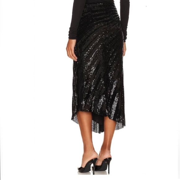 NWT A.L.C. Black Tori pleated asymmetrical sequin midi skirt. SZ 2. NYE outfit! - Picture 6 of 7